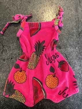 Hugo Loves Tiki - Hot Pink Tropical Fruit Terry Romper for Girls